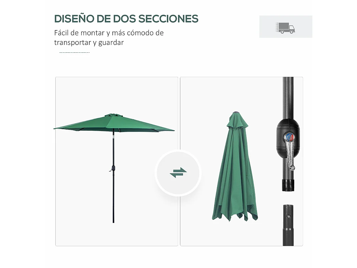 Sombrilla de jardín verde 295x295x250 cm Outsunny