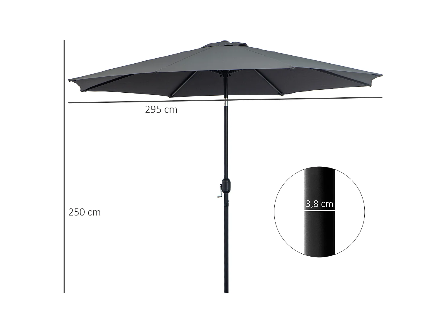 Sombrilla de jardín gris oscuro 295x295x250 cm Outsunny