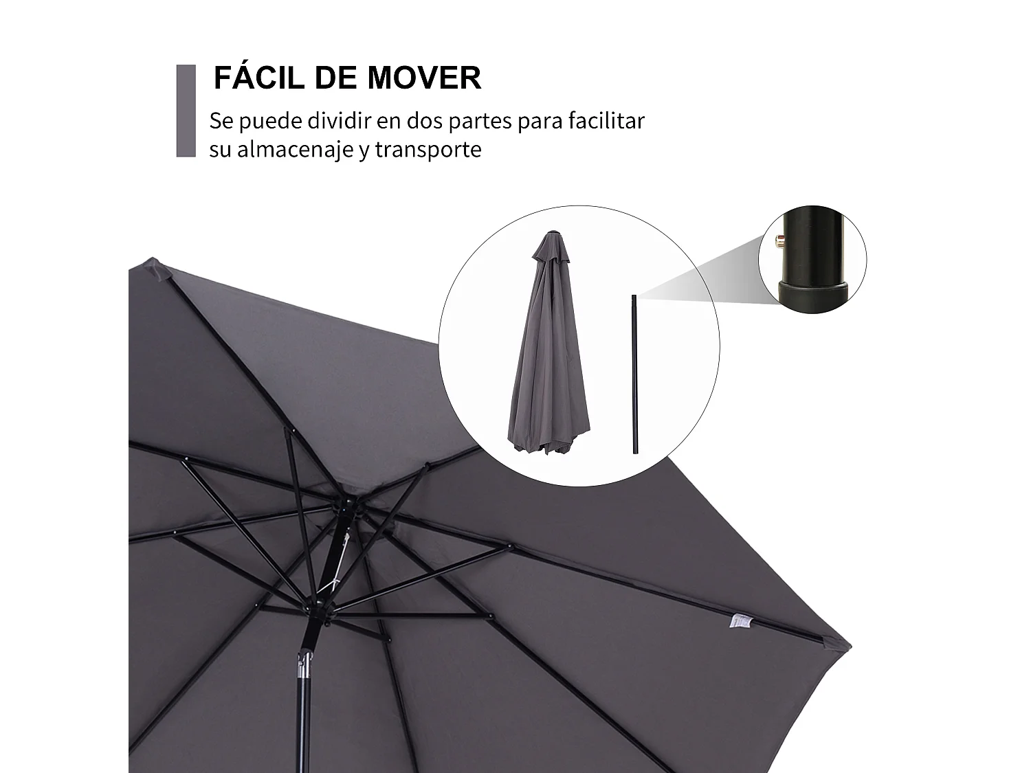 Sombrilla de jardín gris oscuro 295x295x250 cm Outsunny