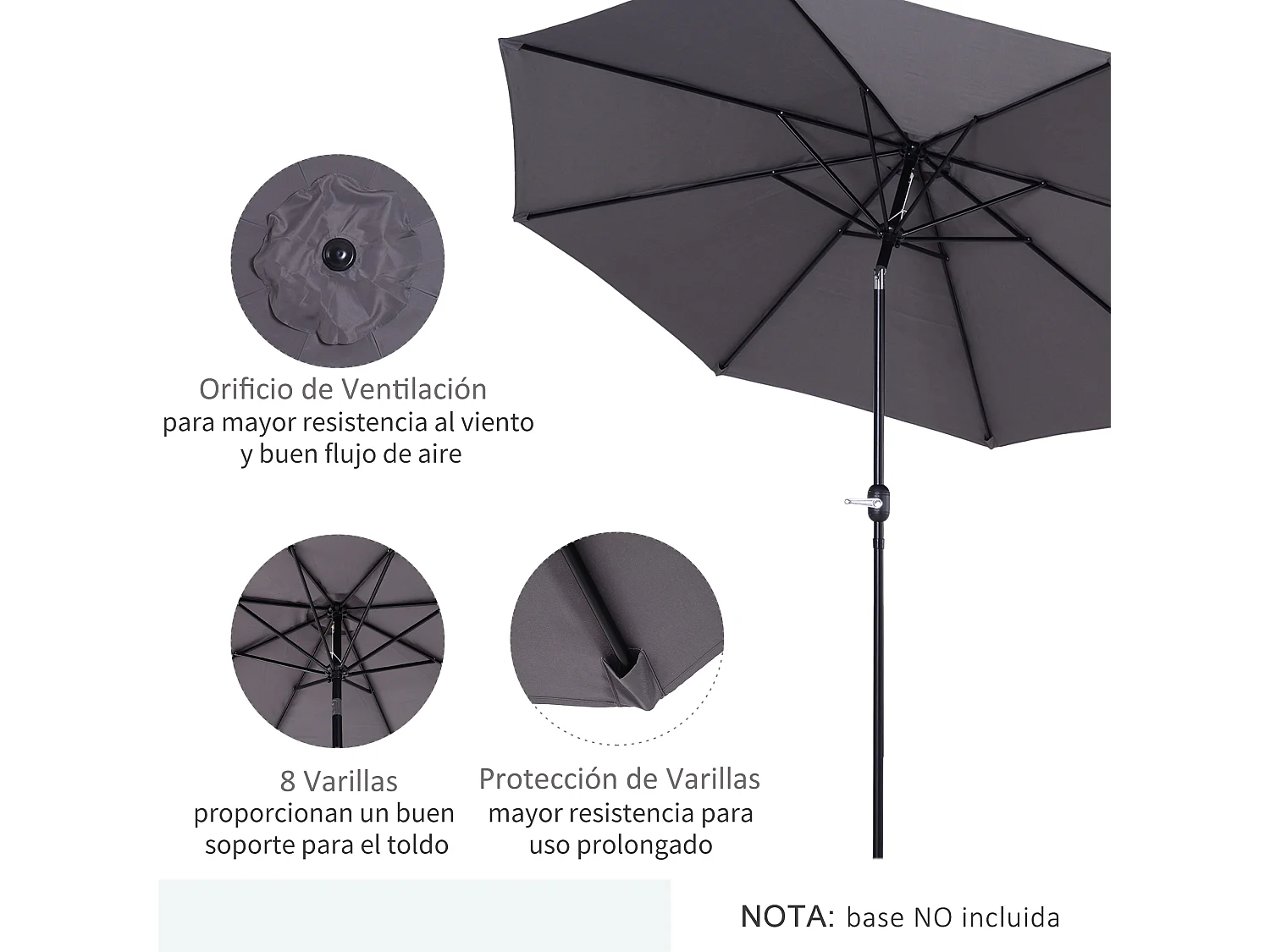 Sombrilla de jardín gris oscuro 295x295x250 cm Outsunny