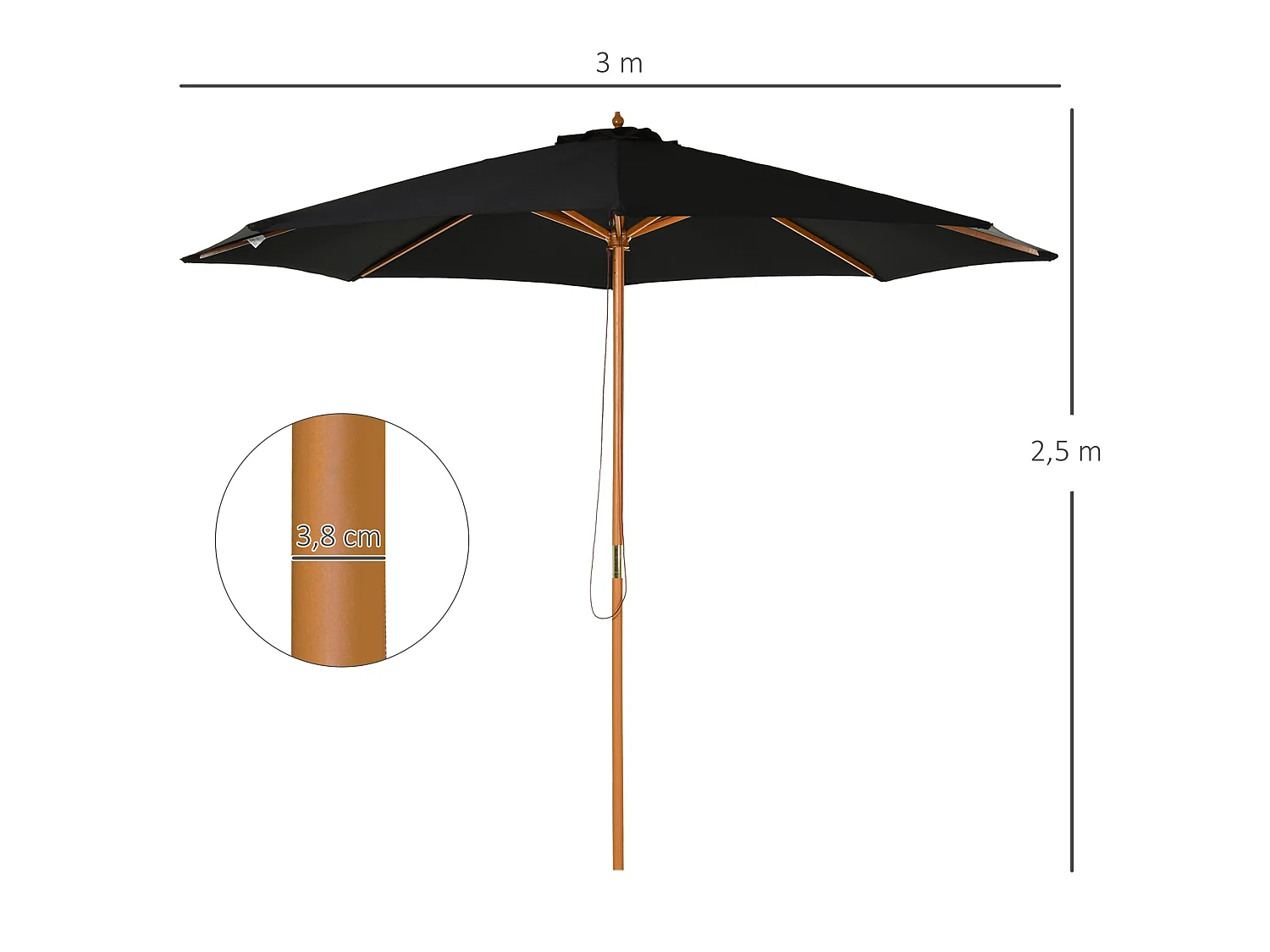 Sombrilla de jardín negro 300x300x250 cm Outsunny