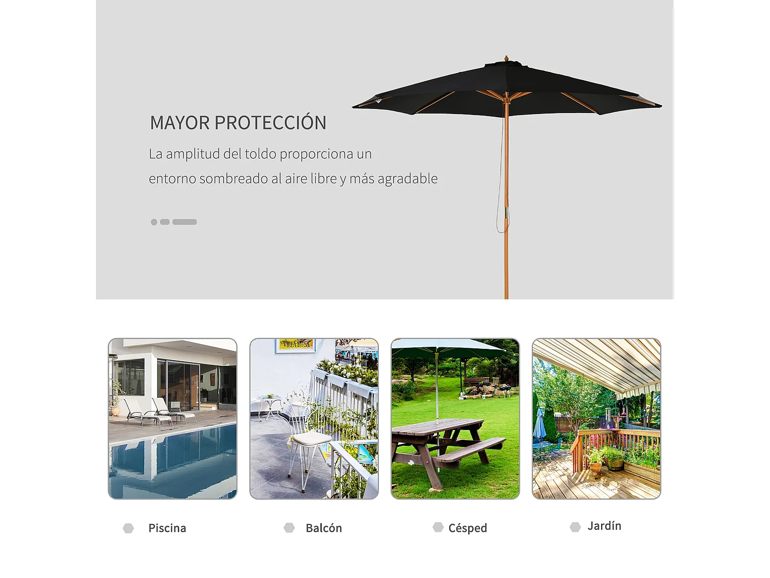 Sombrilla de jardín negro 300x300x250 cm Outsunny