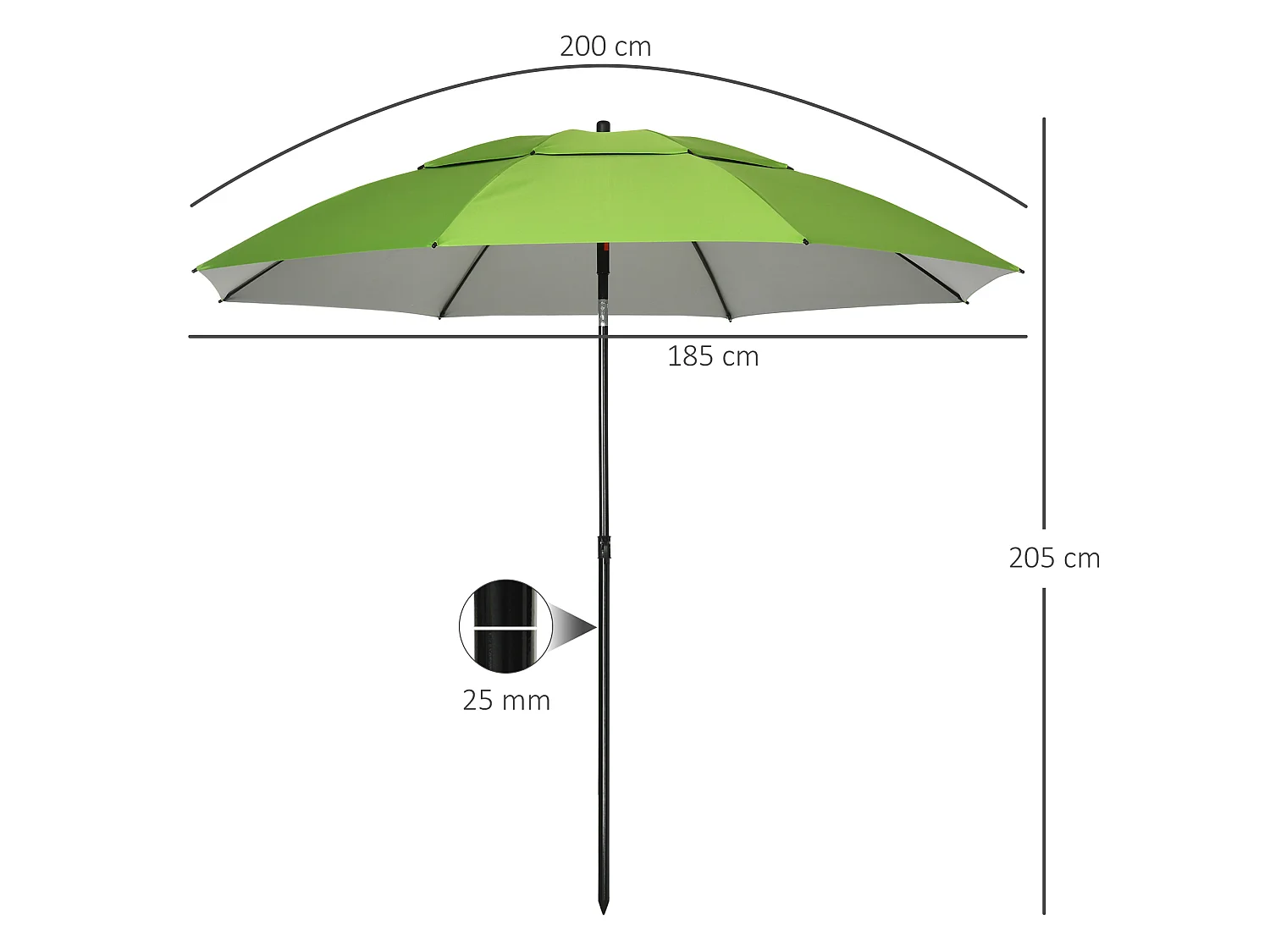 Sombrilla de playa verde 185x185x205 cm Outsunny