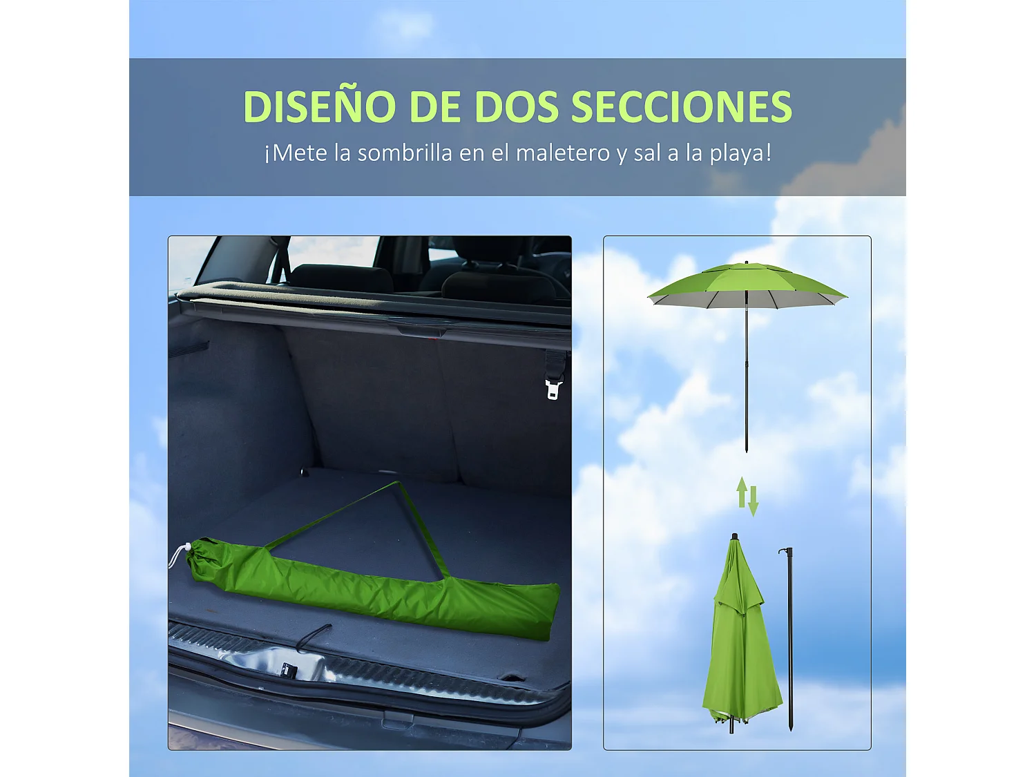 Sombrilla de playa verde 185x185x205 cm Outsunny