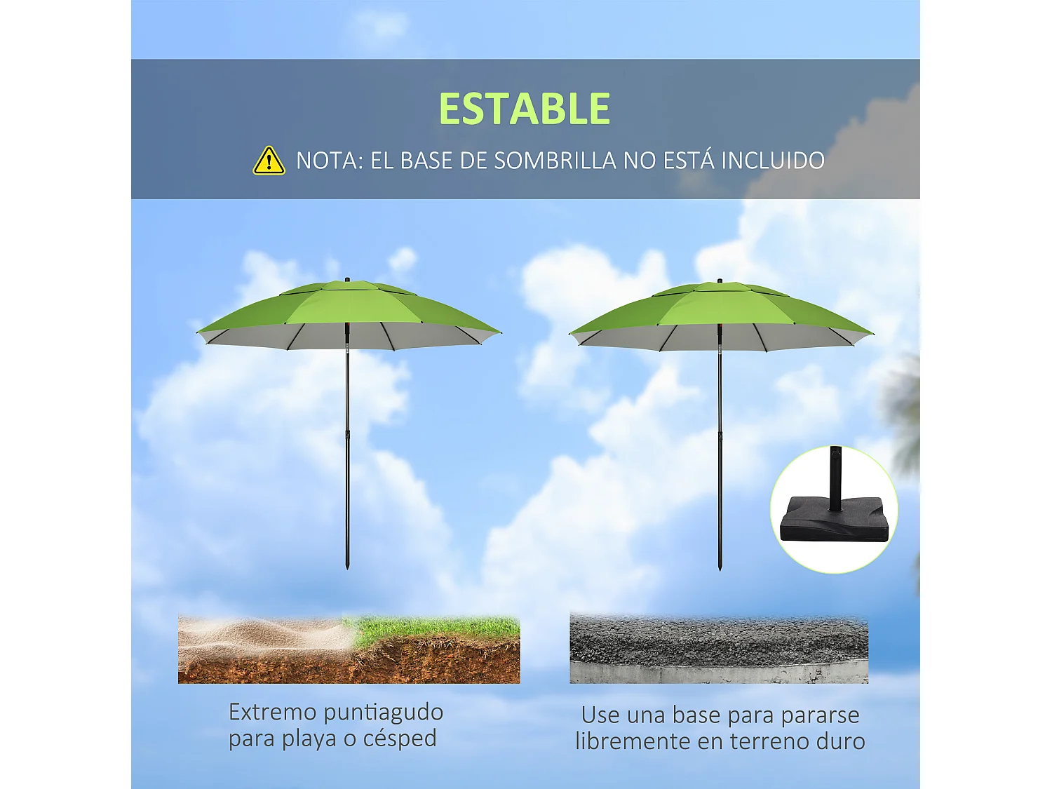 Sombrilla de playa verde 185x185x205 cm Outsunny