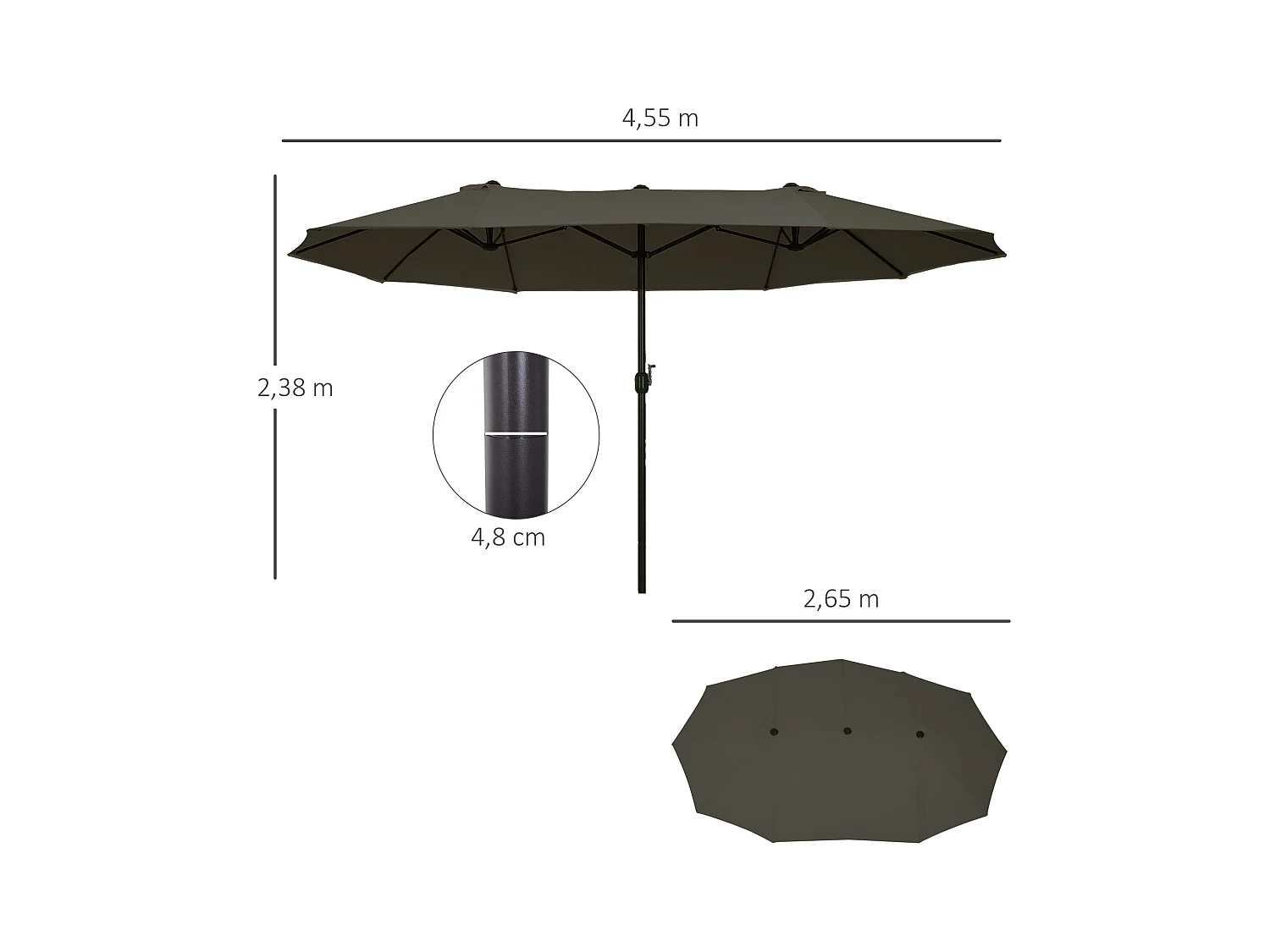 Sombrilla gris 455x265x238 cm Outsunny