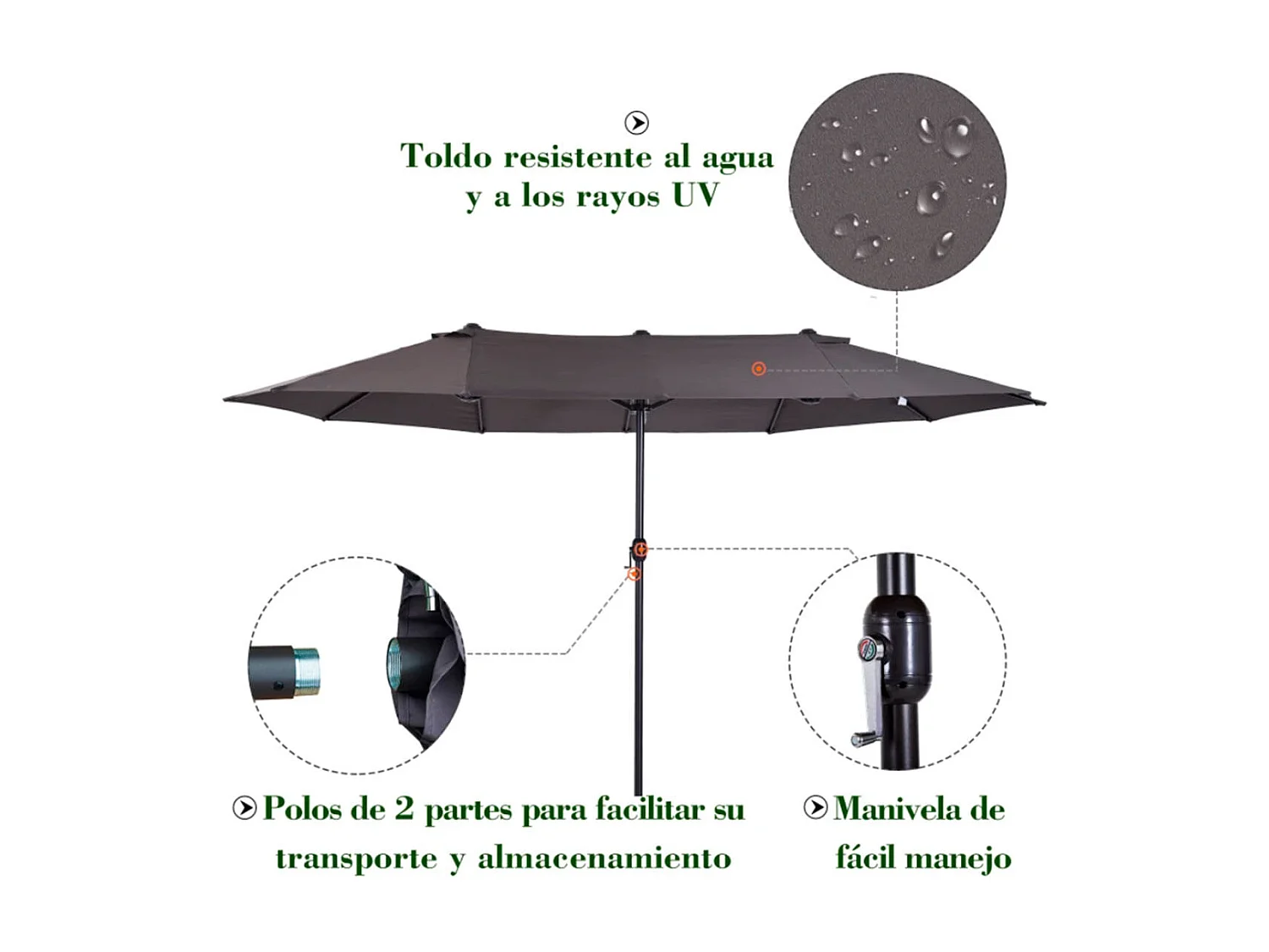 Sombrilla gris 455x265x238 cm Outsunny