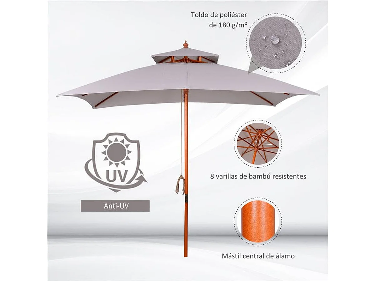 Parasol de jardín gris 300x300x297 cm Outsunny