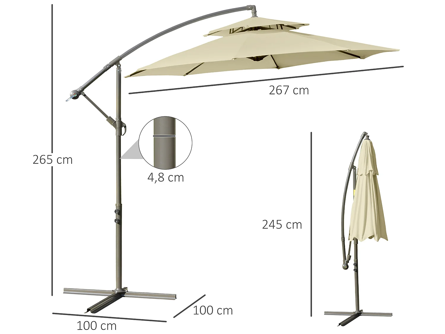 Sombrilla excéntrica beige 267x267x265 cm Outsunny