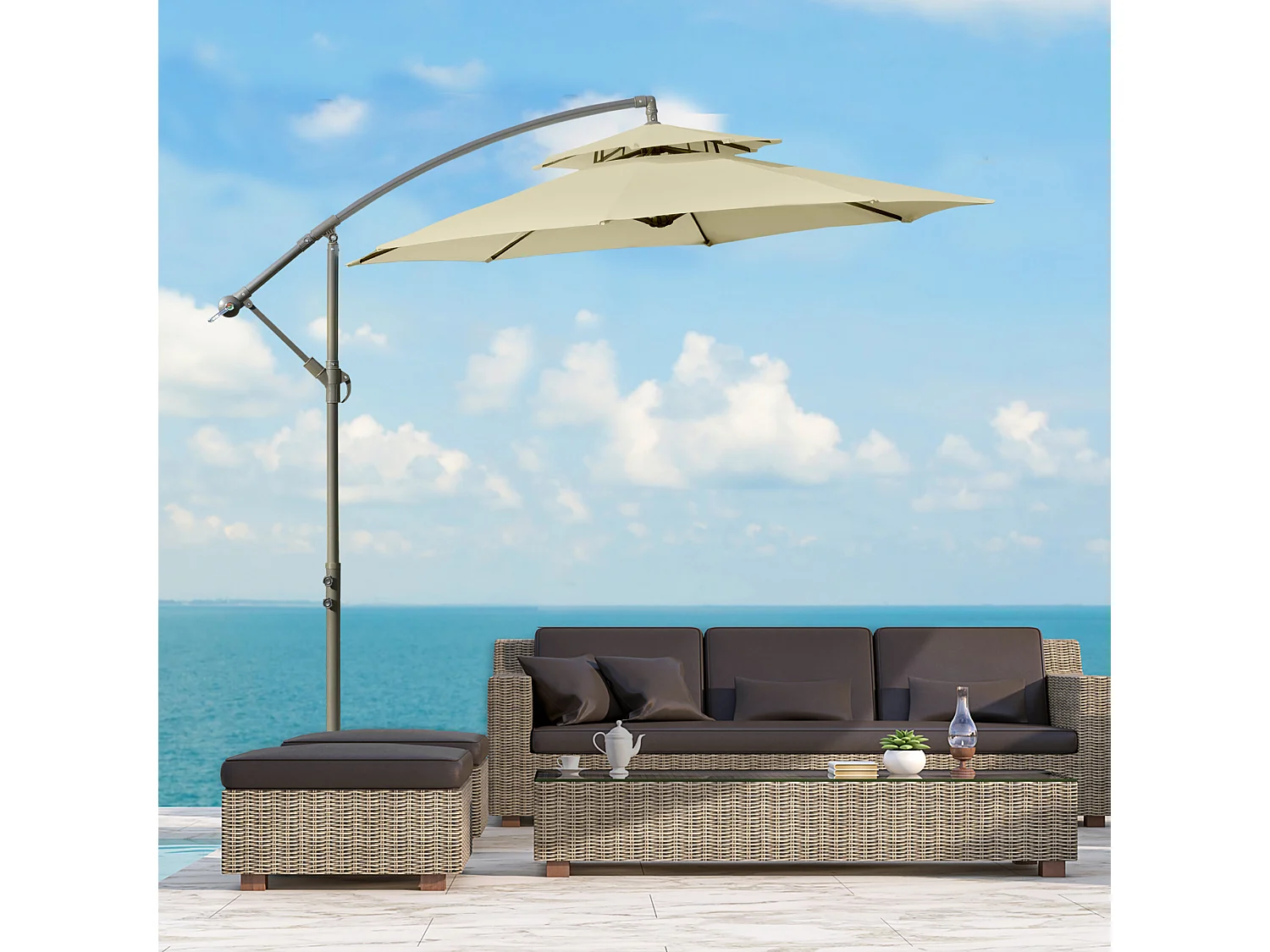 Sombrilla excéntrica beige 267x267x265 cm Outsunny