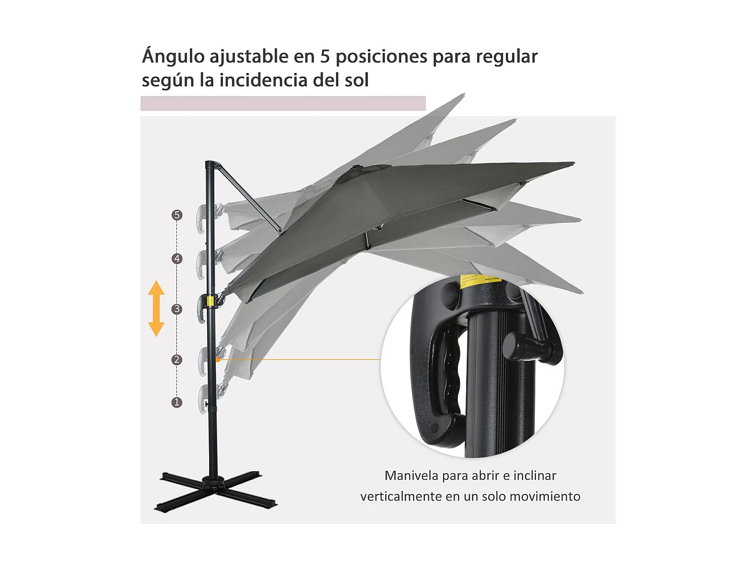 Sombrilla de jardín gris 245x245x245 cm Outsunny