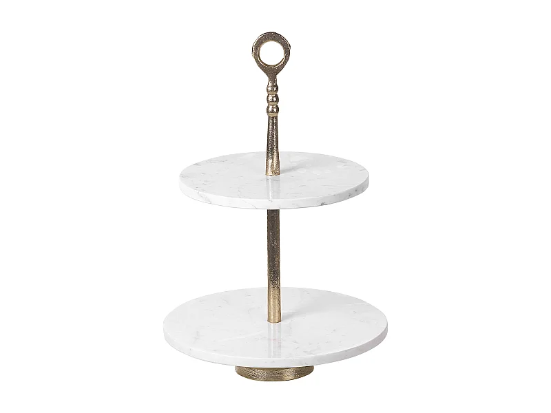 Etagere Marmor Aluminium weiß / gold 50 cm 2-stöckig Tischdekoration Tarum