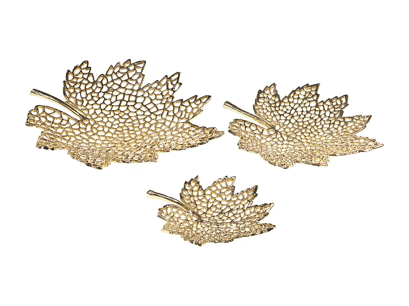 Lot de 3 boîtes à bibelots Feuille PEMALI Métal Doré