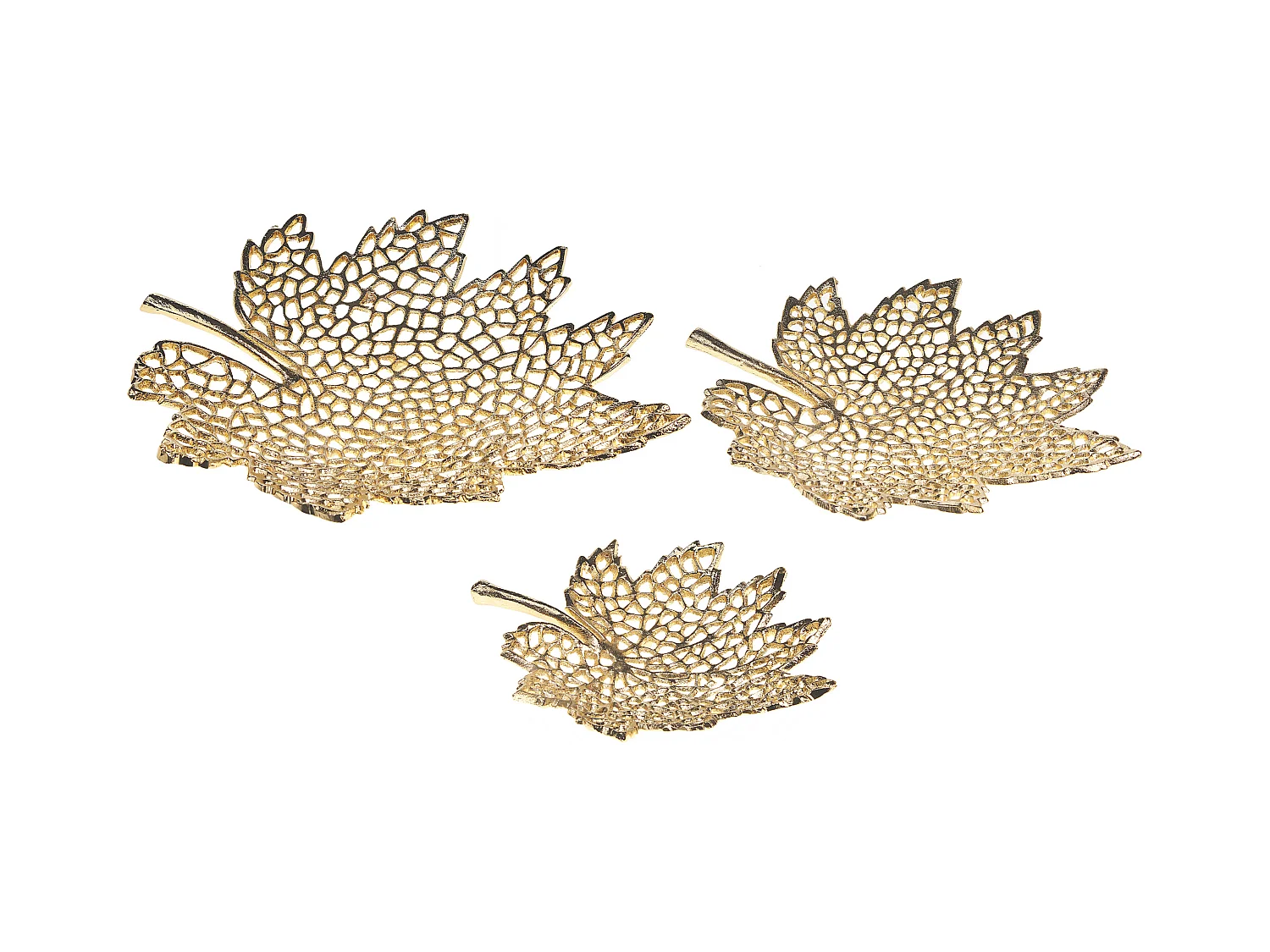 Lot de 3 boîtes à bibelots Feuille PEMALI Métal Doré