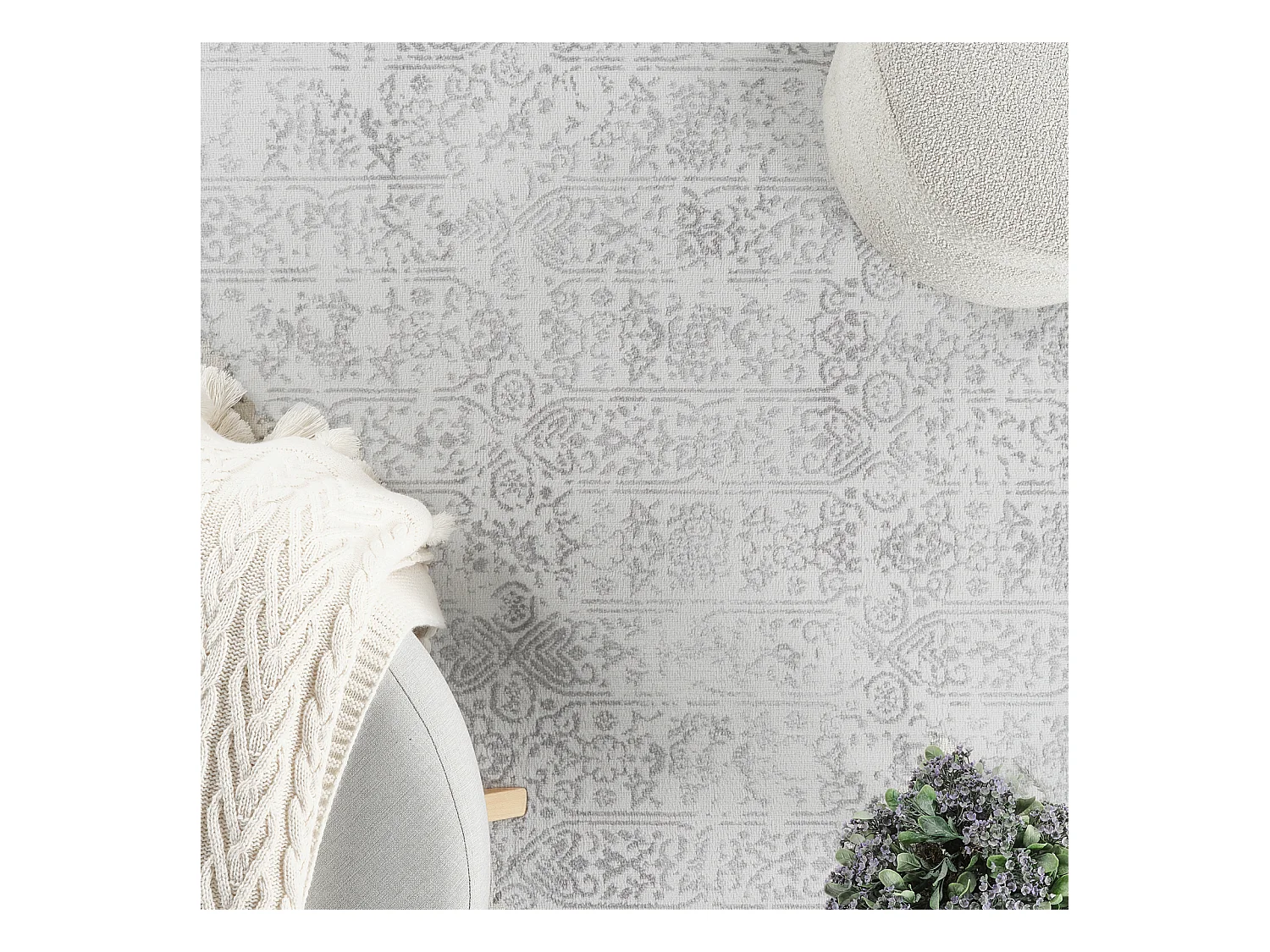 Vintage Oosters Tapijt - Ivoor/Grijs - 80x150cm - VICKY