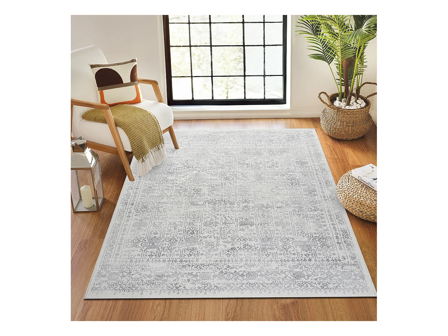 Vintage Oosters Tapijt - Ivoor/Grijs - 80x150cm - VICKY