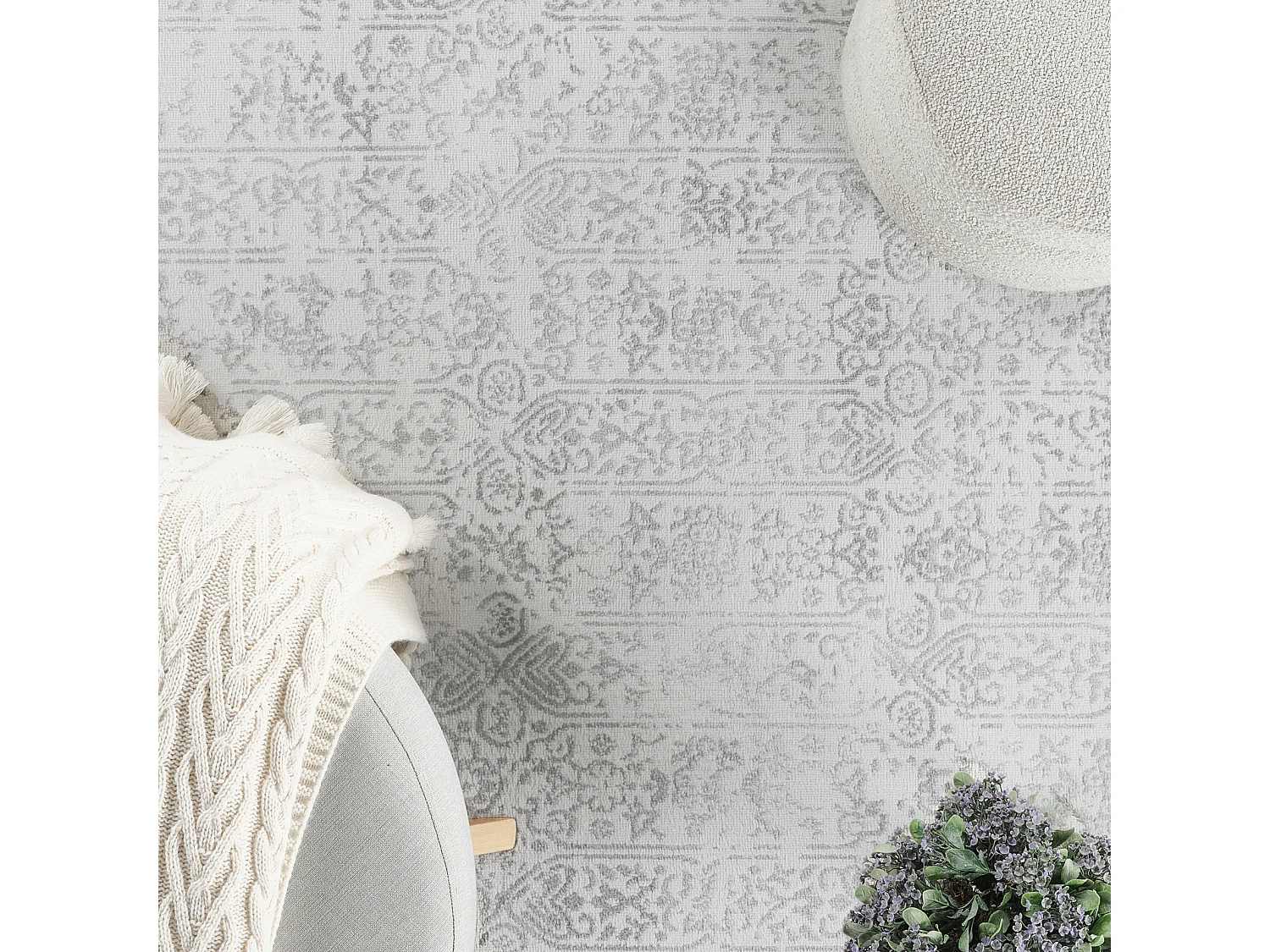 Vintage Oosters Tapijt - Ivoor/Grijs - 80x150cm - VICKY