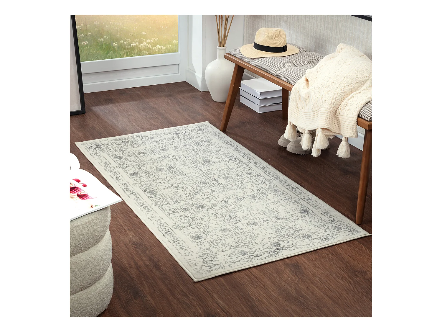 Vintage Oosters Tapijt - Ivoor/Grijs - 80x150cm - VICKY