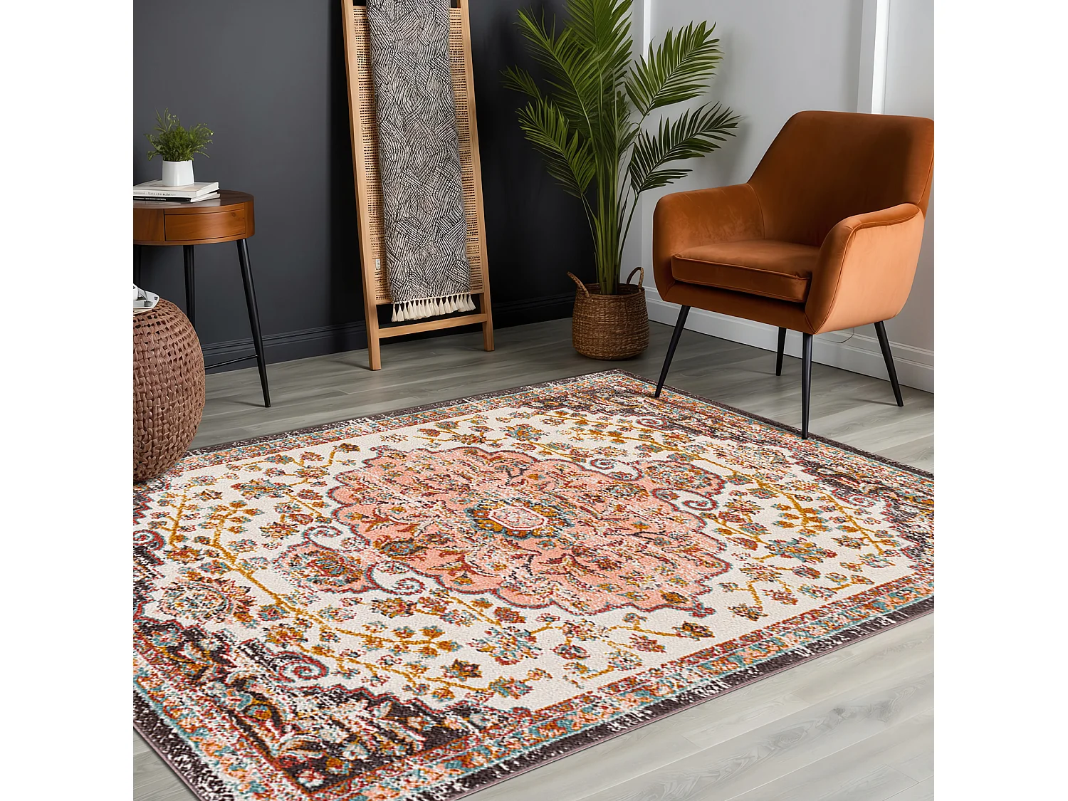 Vintage Oosters Tapijt - Roze/Wit - 200x275cm - CELIA