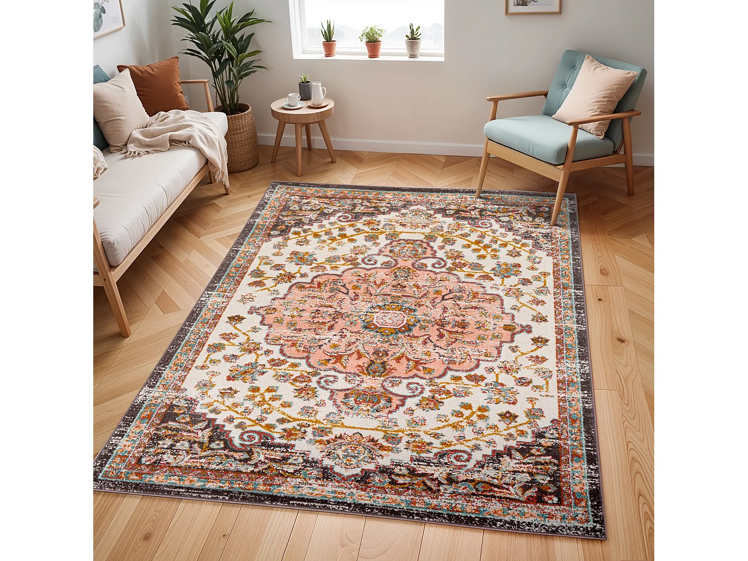 Vintage Oosters Tapijt - Roze/Wit - 200x275cm - CELIA