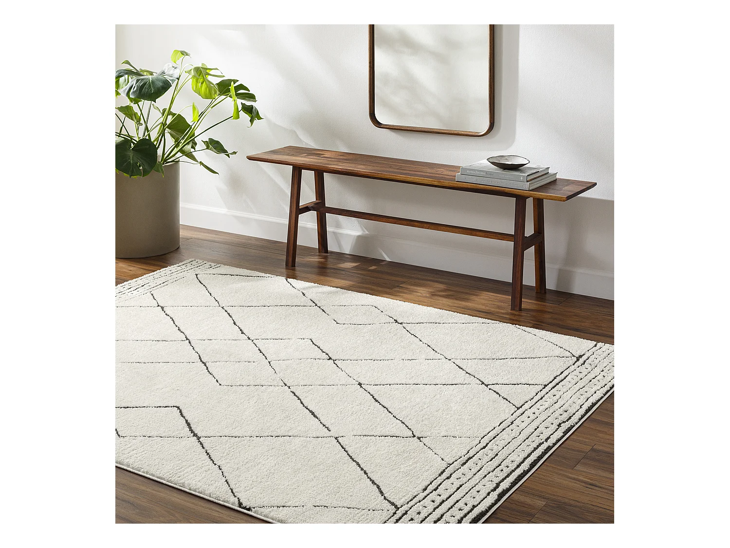 Tapis Berbère Ethnique - Ivoire/Noir - 200x275cm - HANNAH