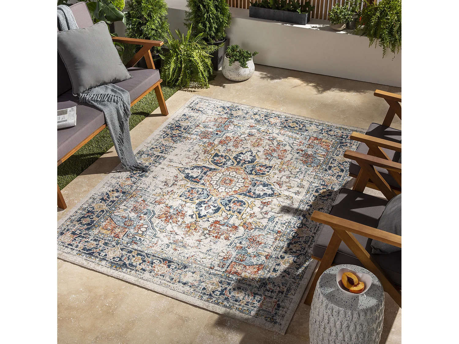Tapis d'Extérieur/Intérieur - Bleu/Beige - 120x170cm - SELMA