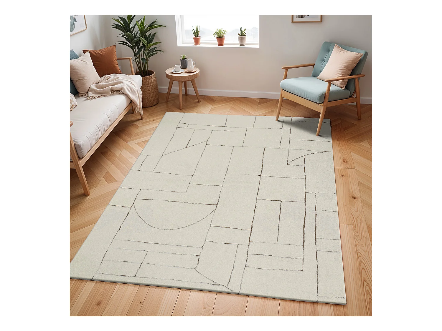Modern Scandinavisch Tapijt - Ivoor/Terracotta - 200x275cm - LISA