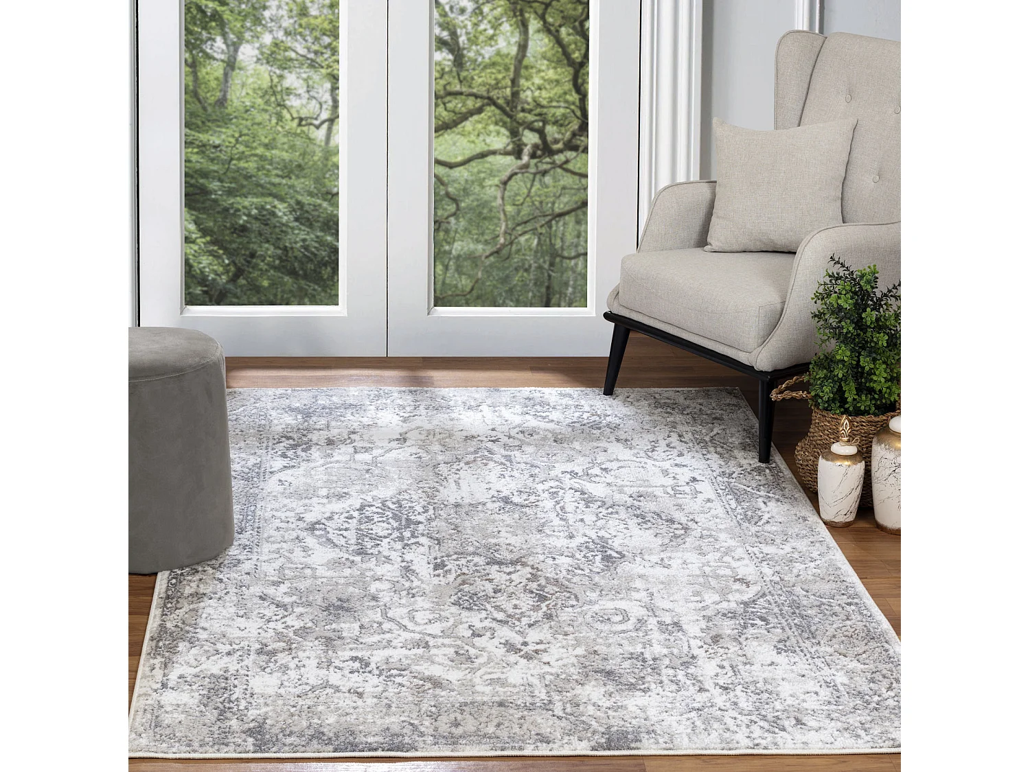 Tapis Vintage Oriental - Blanc/Gris - 120x170cm - FATIMA