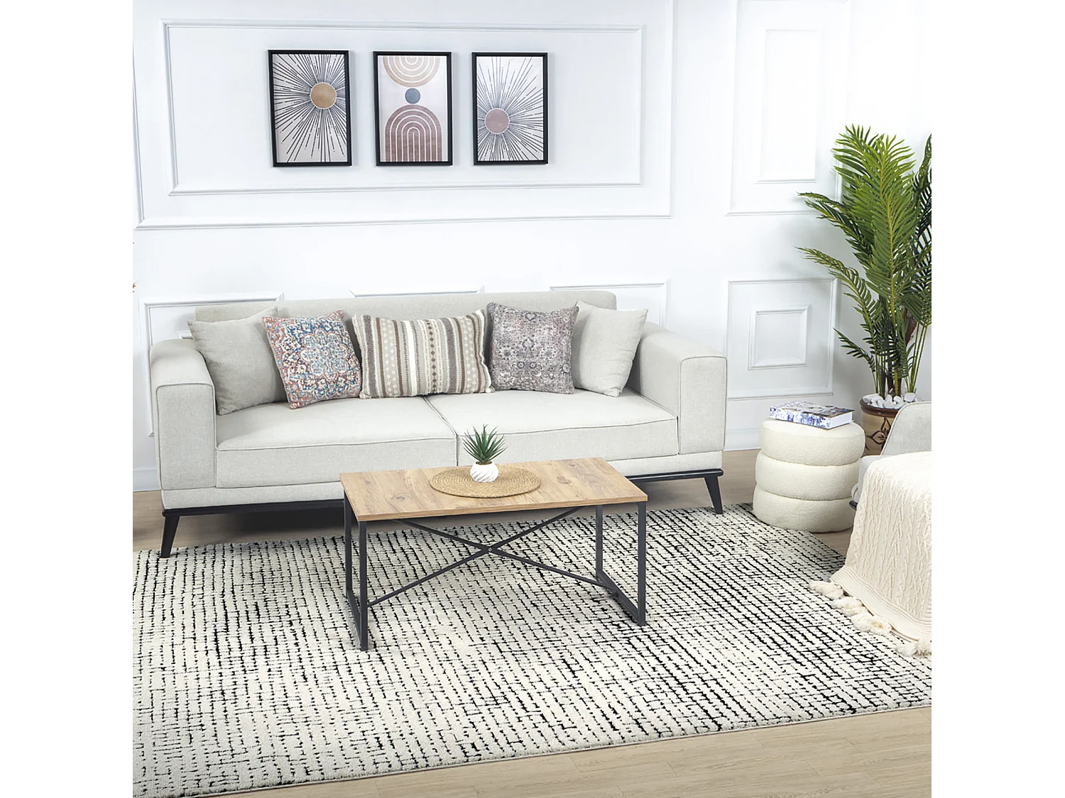 Modern Scandinavisch Tapijt - Ivoor/Zwart - 200x275cm - AMANDINE