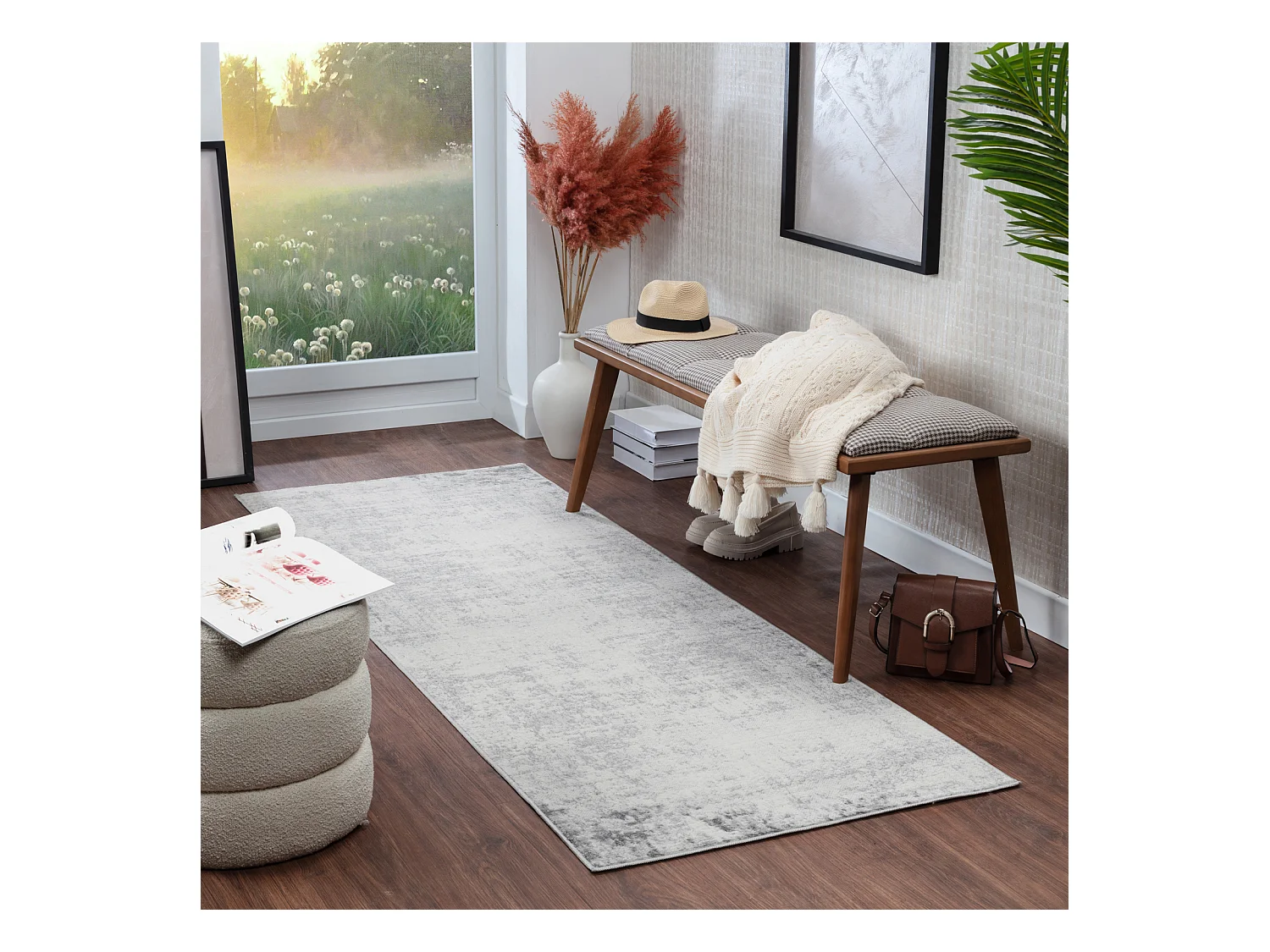 Modern Abstract Loper Gang - Wit/Grijs - 80x220cm - ALIX