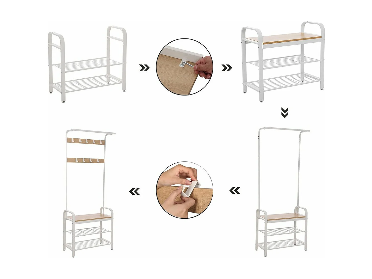 Porte-manteau avec étagères à chaussures et crochets amovibles - H183 cm