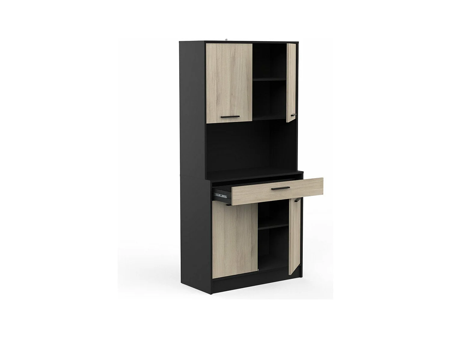 Móvel Alto de Cozinha AMBIHOME NAPO Preto/Carvalho C84xP40xA177cm