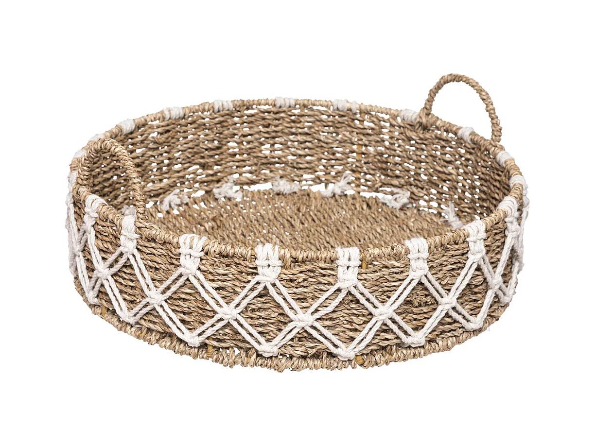 Plateau en Macramé Coton et Roseau naturel D 38.5 cm