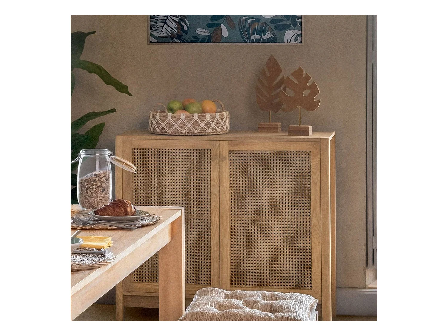 Plateau en Macramé Coton et Roseau naturel D 38.5 cm