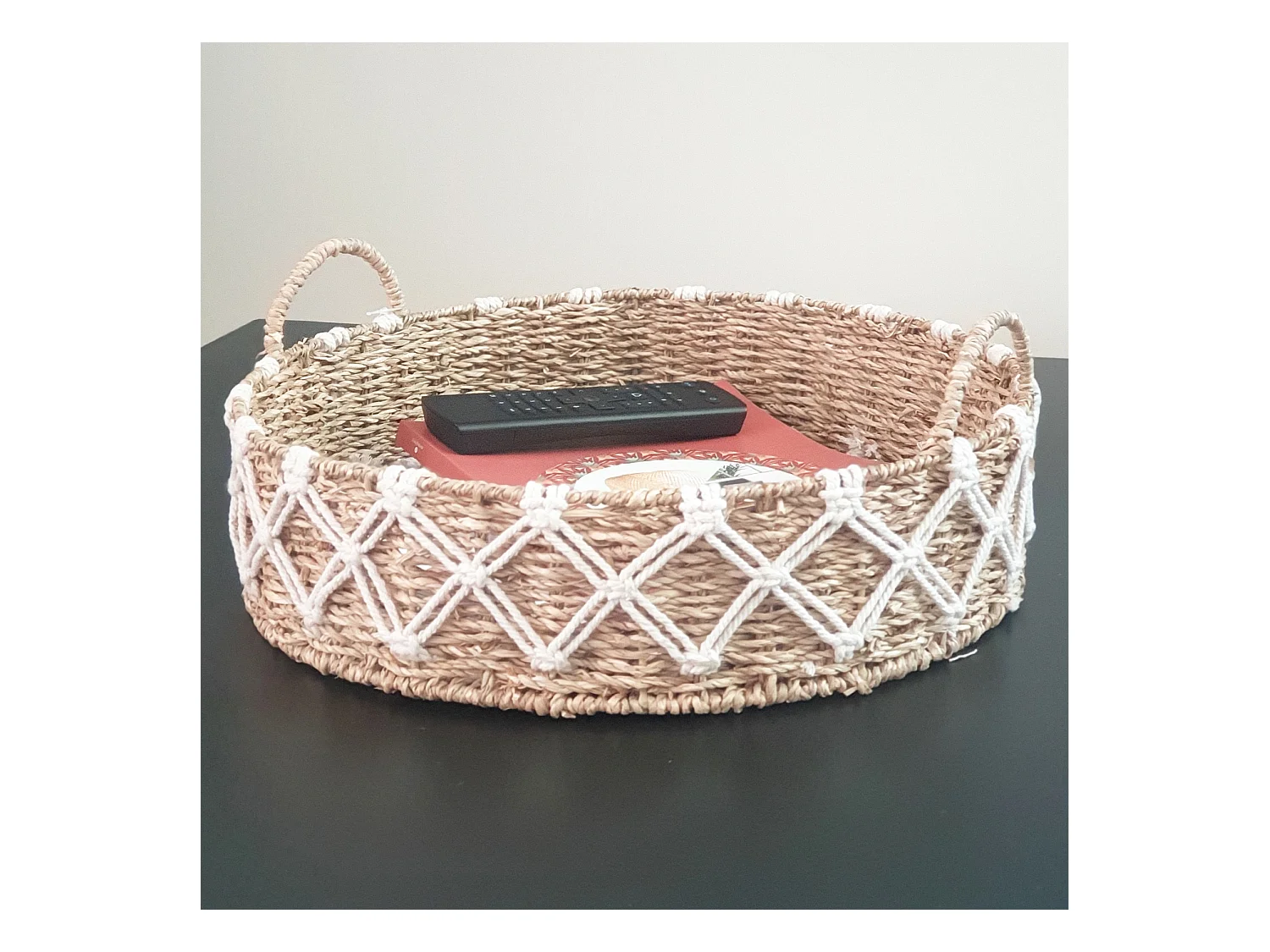 Plateau en Macramé Coton et Roseau naturel D 38.5 cm