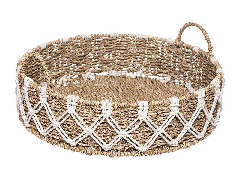 Plateau en Macramé Coton et Roseau naturel D 38.5 cm