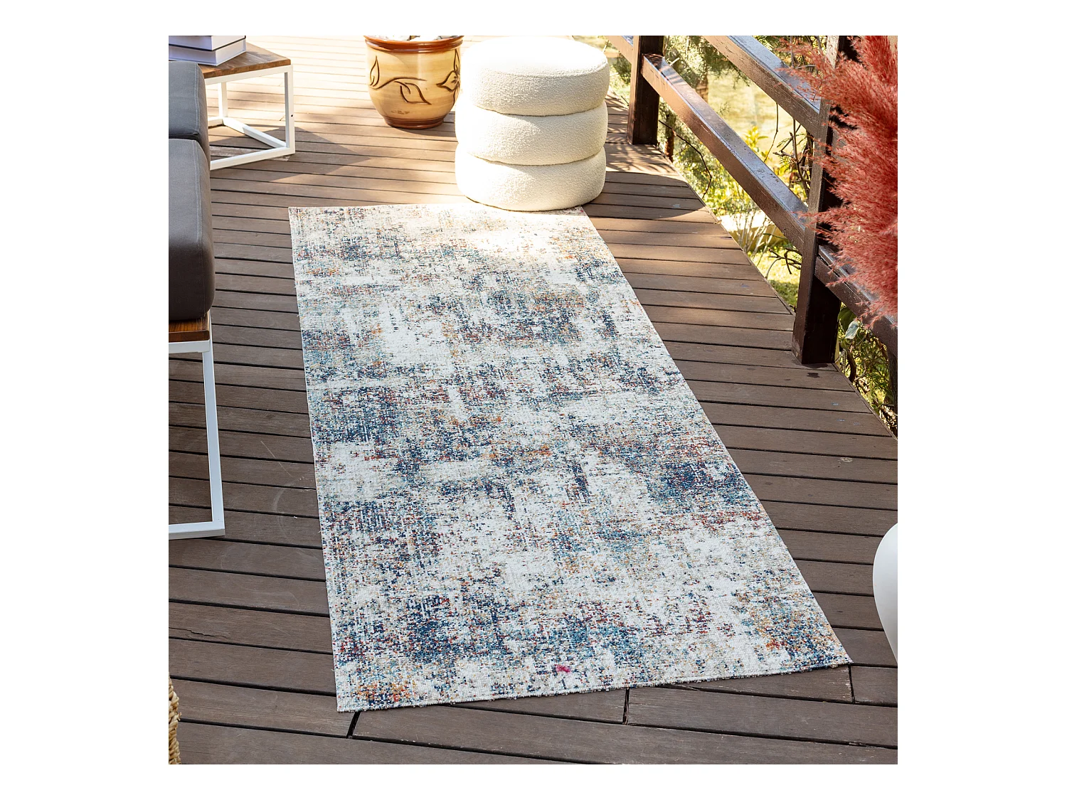 Buitenkleed - Balkon, Terras, Keuken Tapijt - Blauw/Grijs - 80x220cm - LEILA