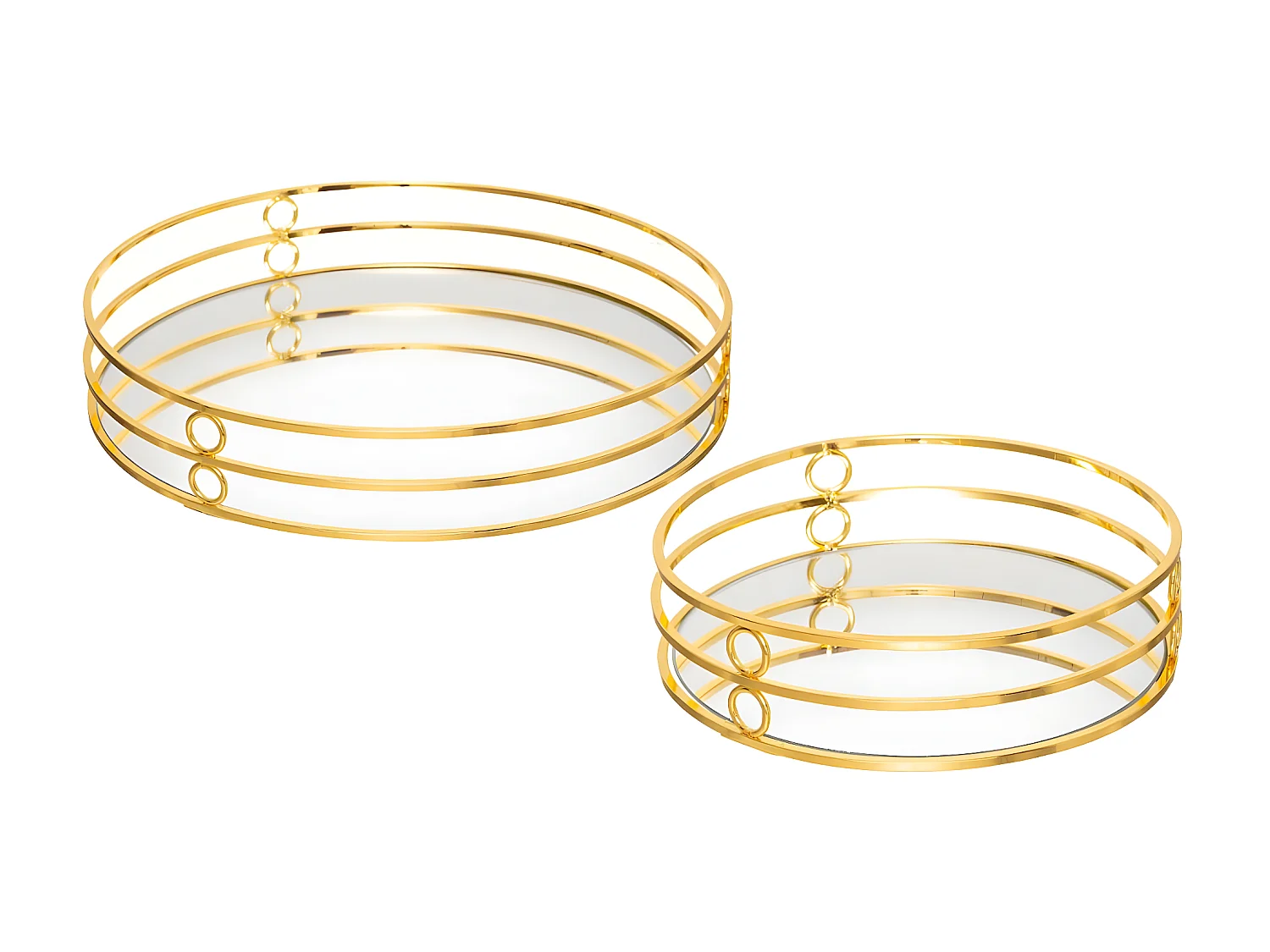 Lot de 2 Plateaux en Métal Doré et Miroir