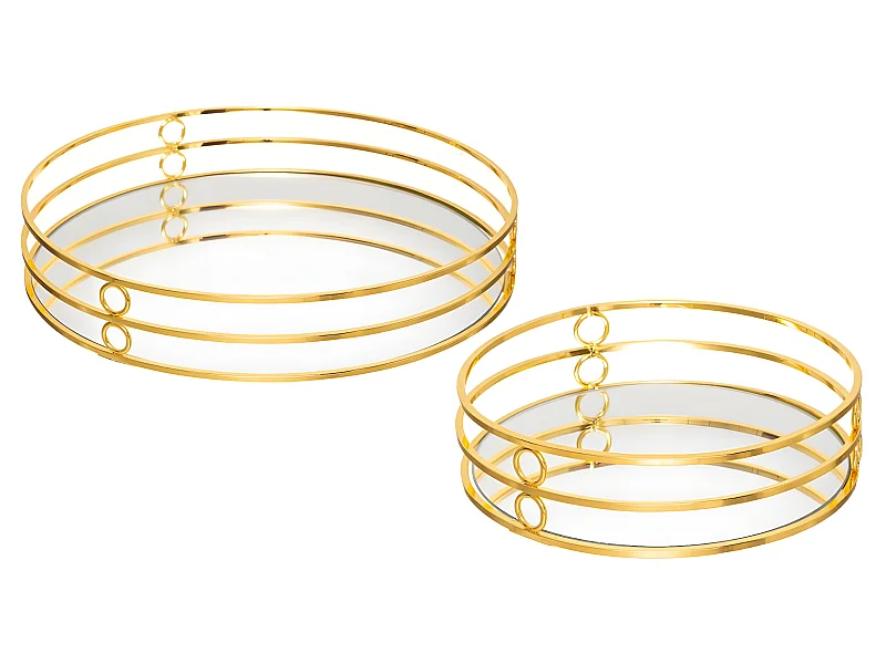 Lot de 2 Plateaux en Métal Doré et Miroir