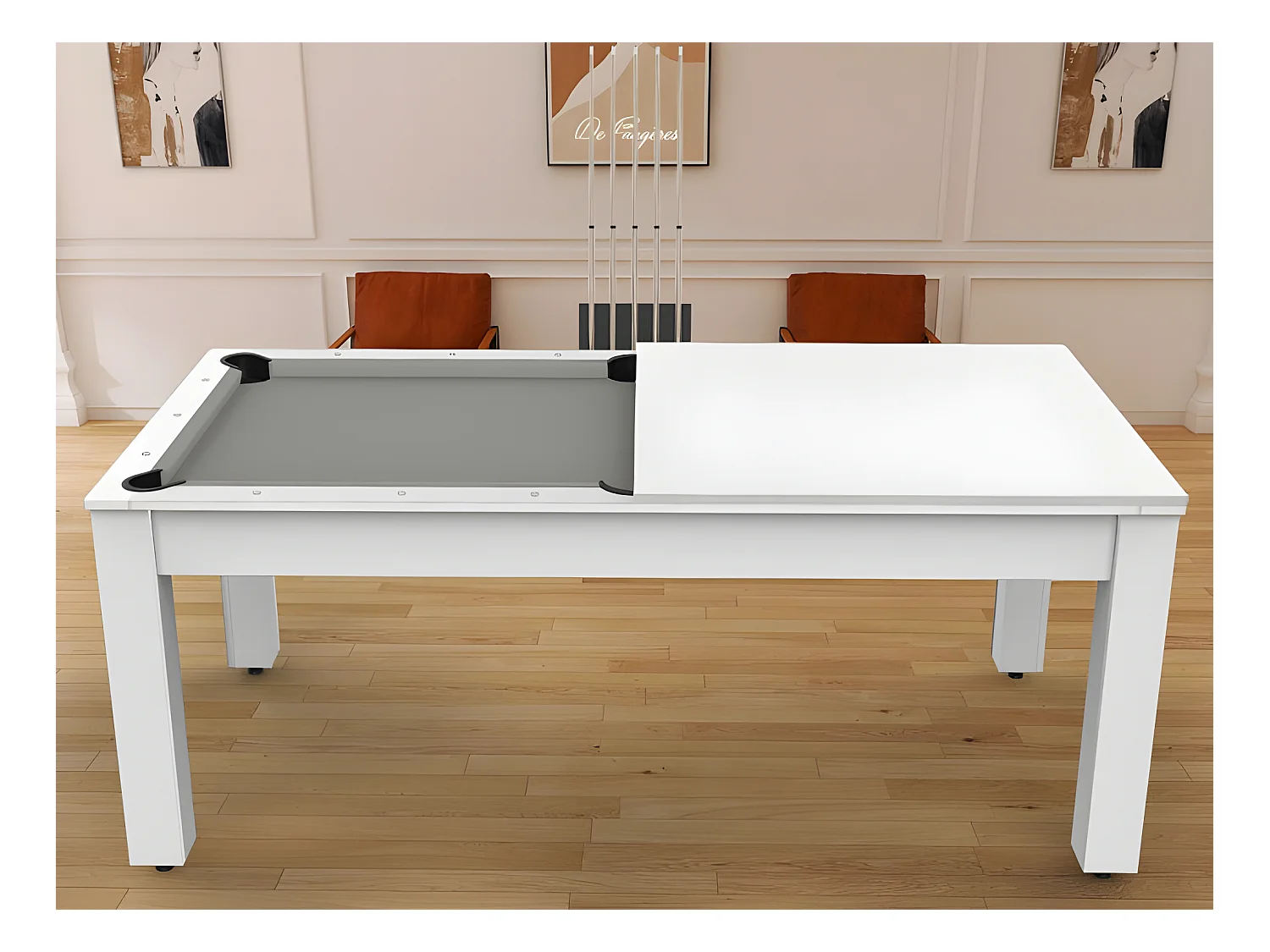 Plateau Dinatoire Réversible "Billard" 213cm Blanc Laqué