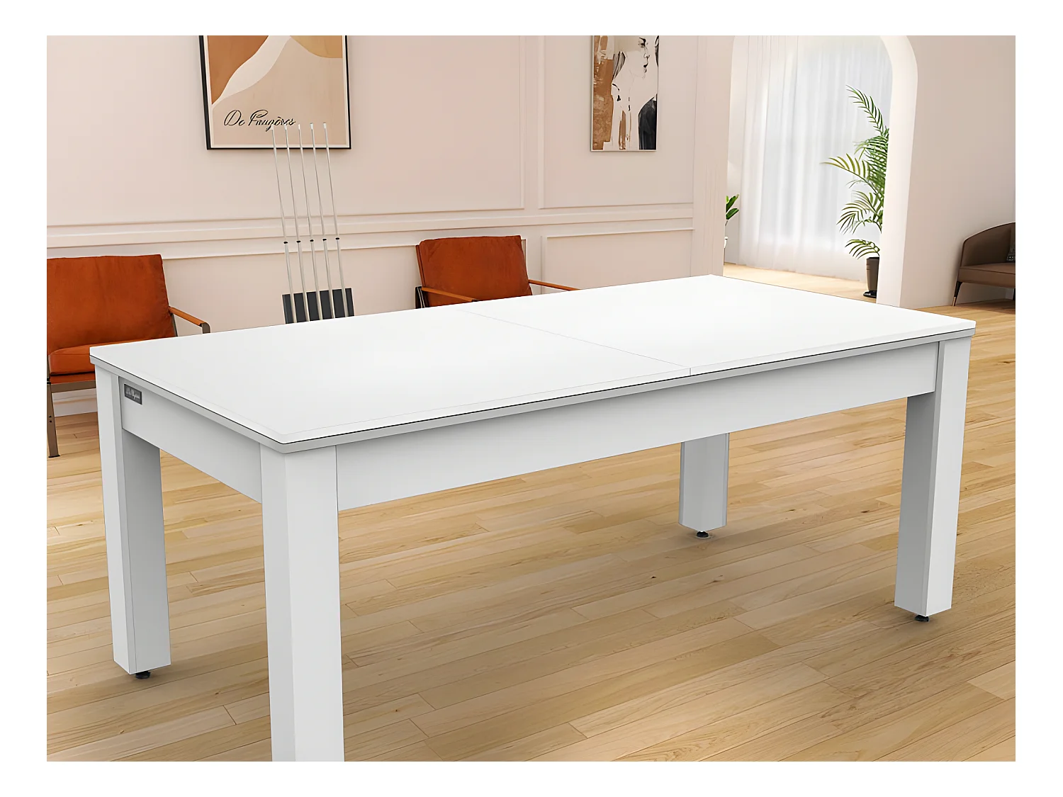 Plateau Dinatoire Réversible "Billard" 213cm Blanc Laqué