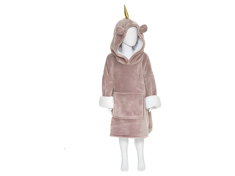 Plaid Sweat Capuche Enfant "Licorne" 60x95cm Rose