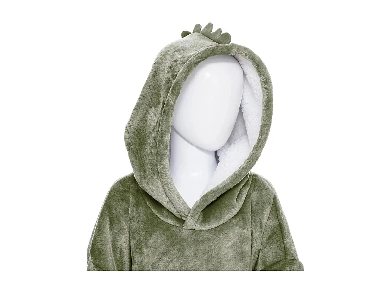 Kinder Hoodie Plaid Dino Groen 60x95 cm Zacht en Warm met Voorzak