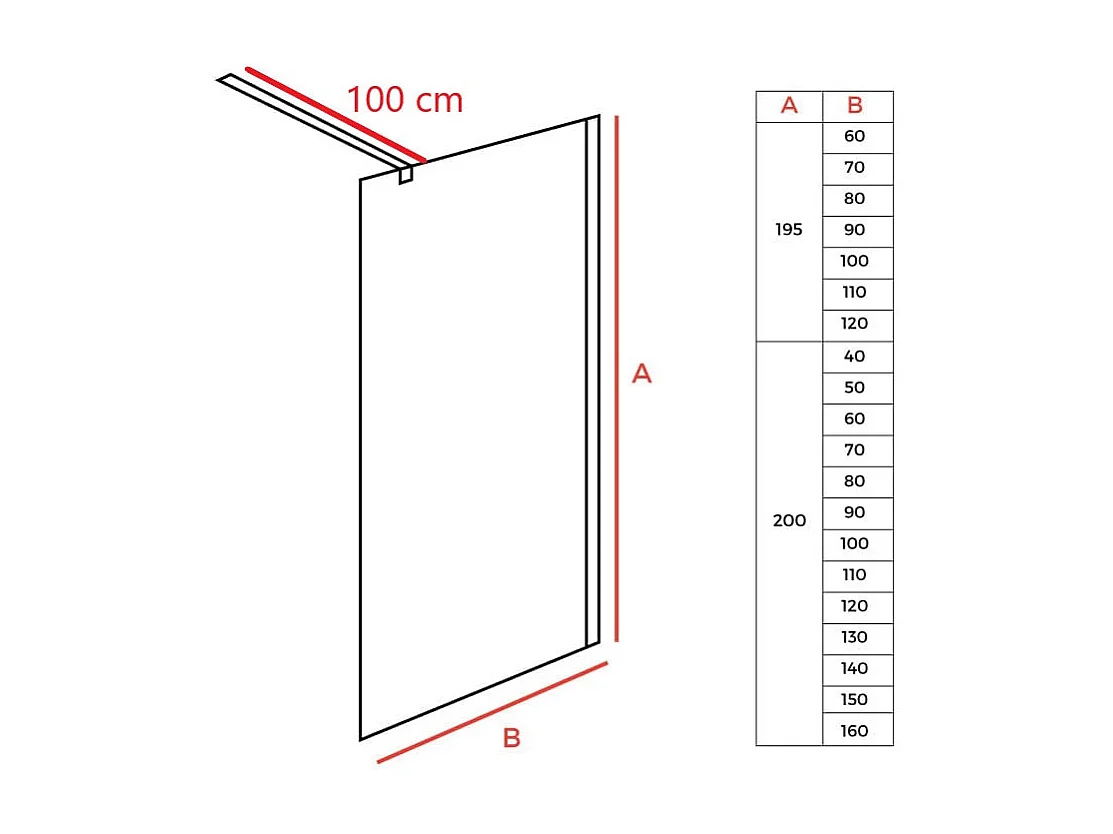 Panel fijo de ducha WALK IN Perfil Cromado Grosor Cristal 8 mm
