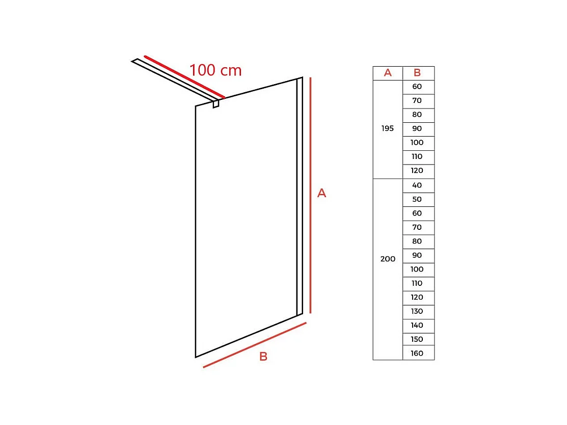 Panel fijo de ducha WALK IN Perfil Cromado Grosor Cristal 8 mm