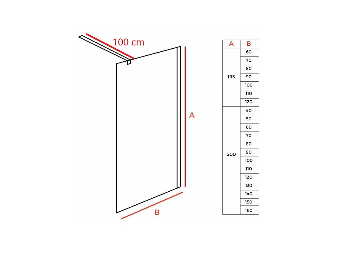 Panel fijo de ducha WALK IN Perfil Cromado Grosor Cristal 8 mm