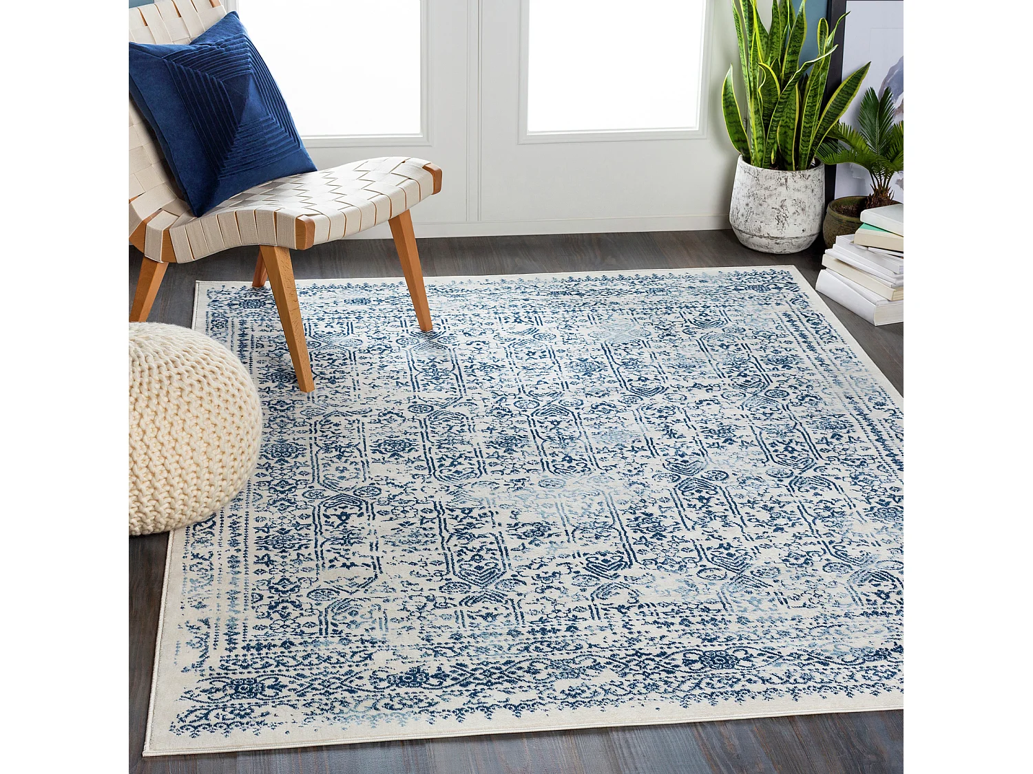 Tapis Vintage Oriental - Bleu/Blanc - 160x215cm - VICKY