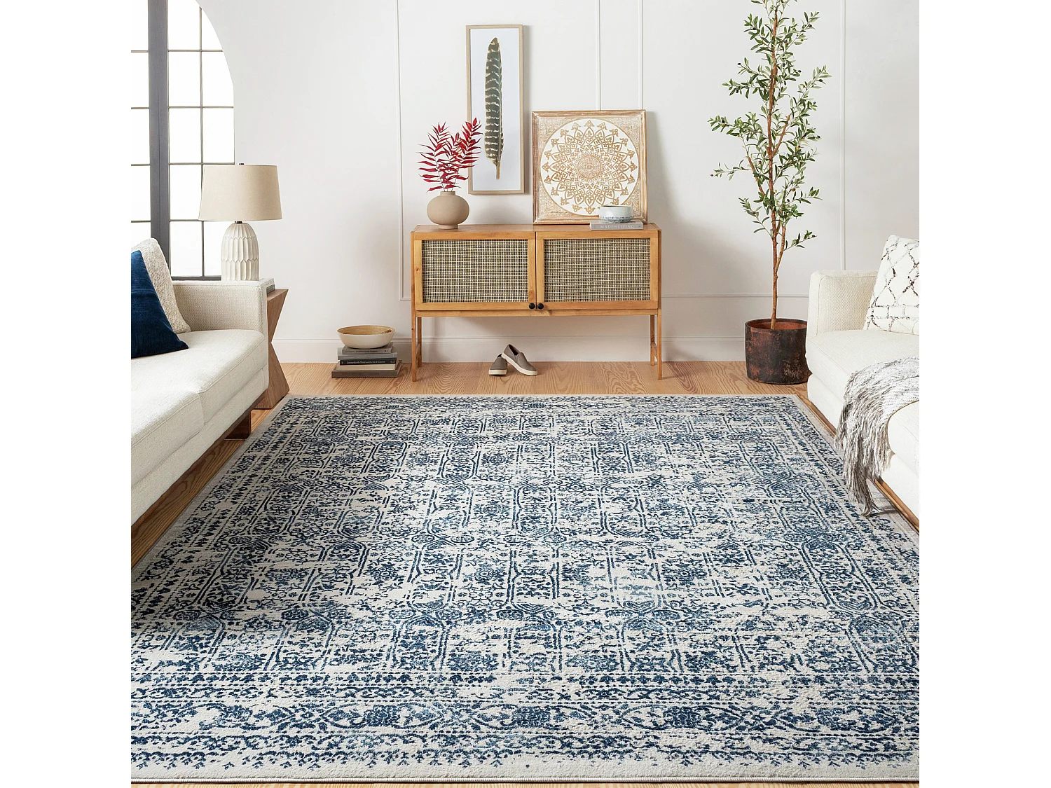 Tapis Vintage Oriental - Bleu/Blanc - 160x215cm - VICKY