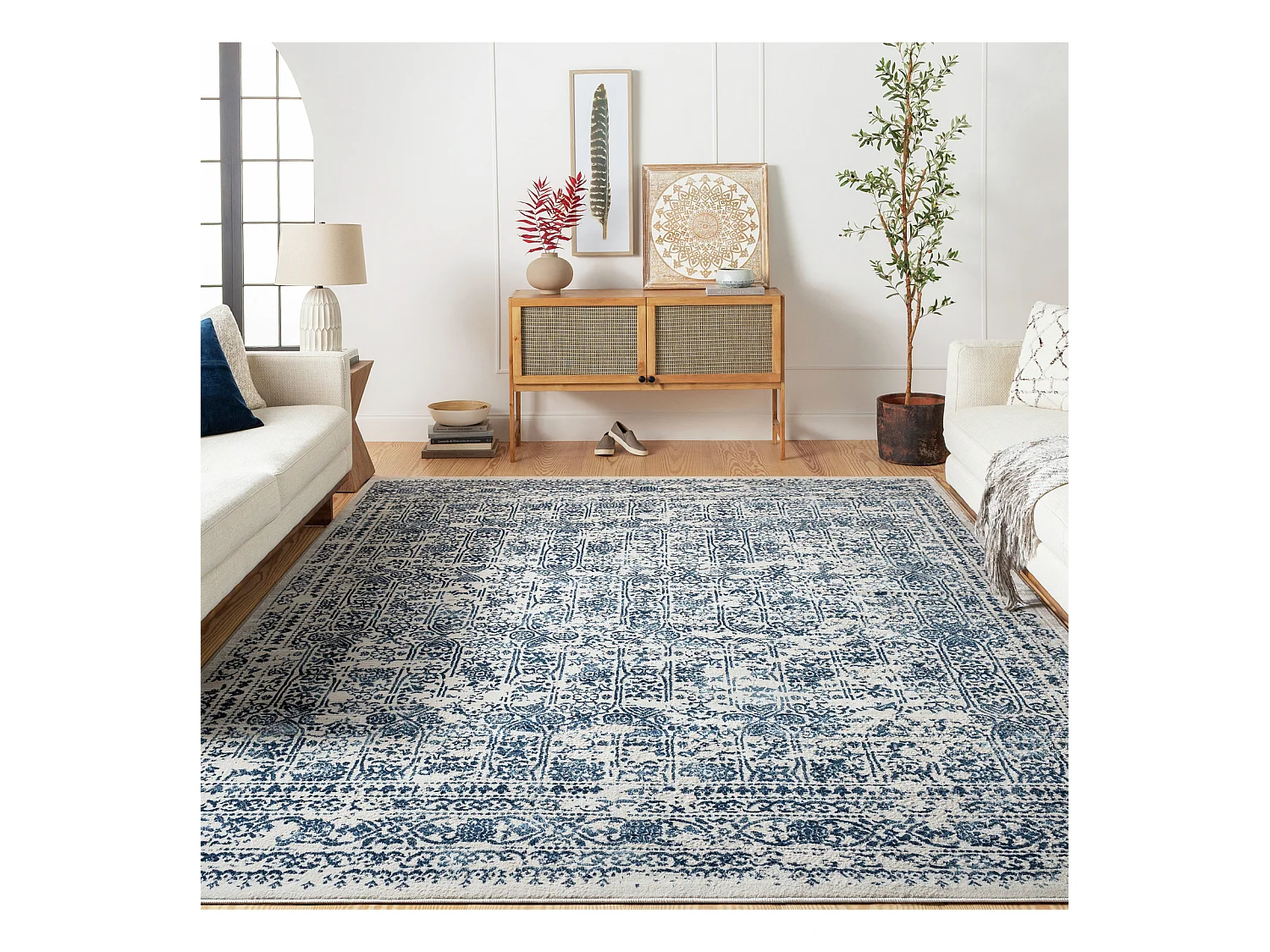 Vintage Oosters Tapijt - Blauw/Wit - 160x215cm - VICKY