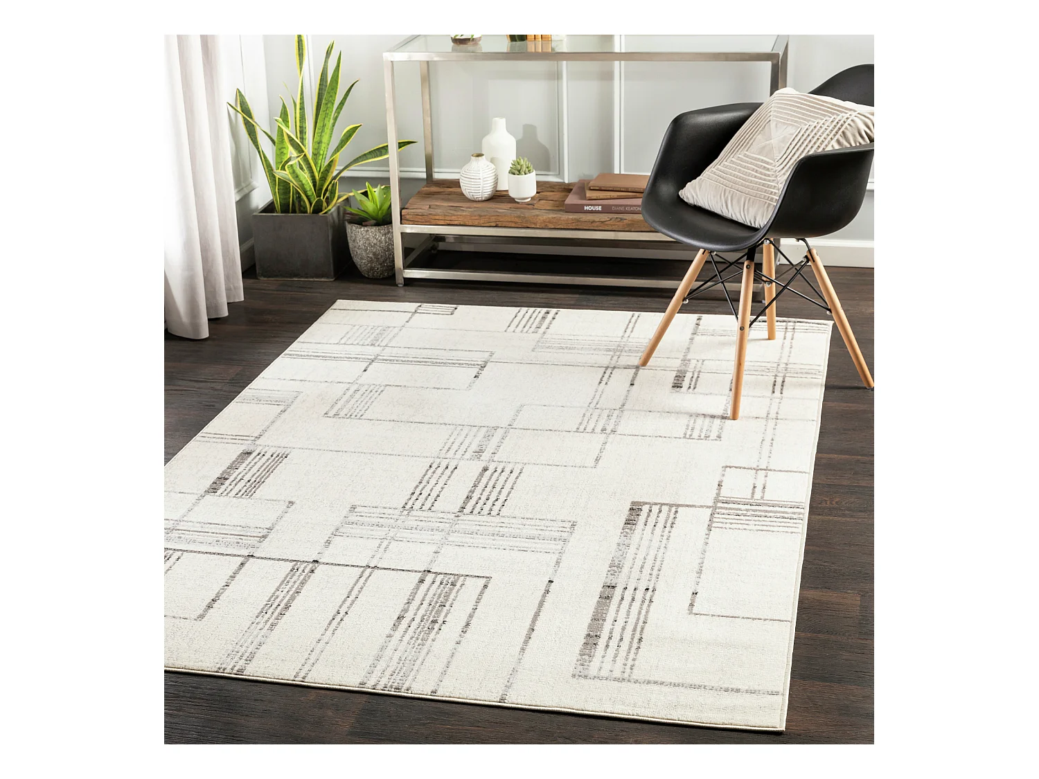 Alfombra Escandinava Moderna - Blanco/Gris - 200x275cm - ALEXIA